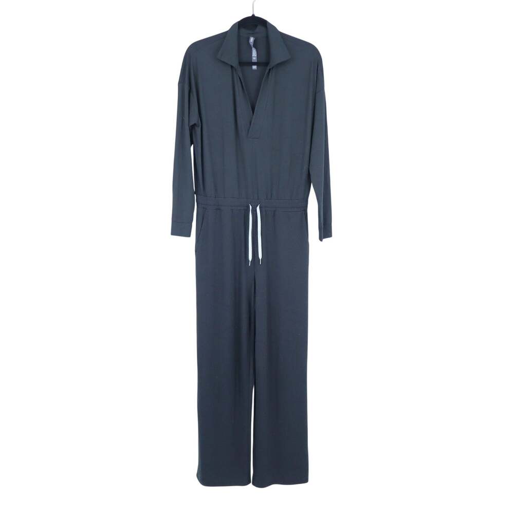 Vuori Lux Intentions Knit Jumpsuit Black Collared Long Sleeve Women's M